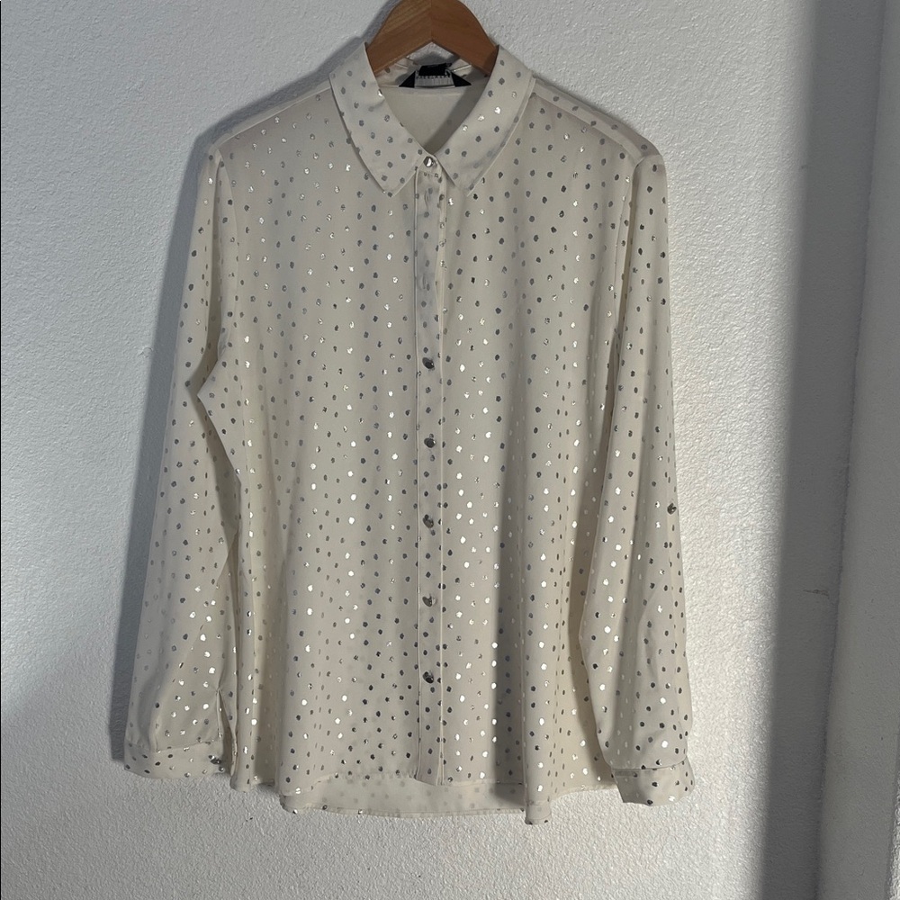 Investments Cream Blouse with Silver Sequin Accents